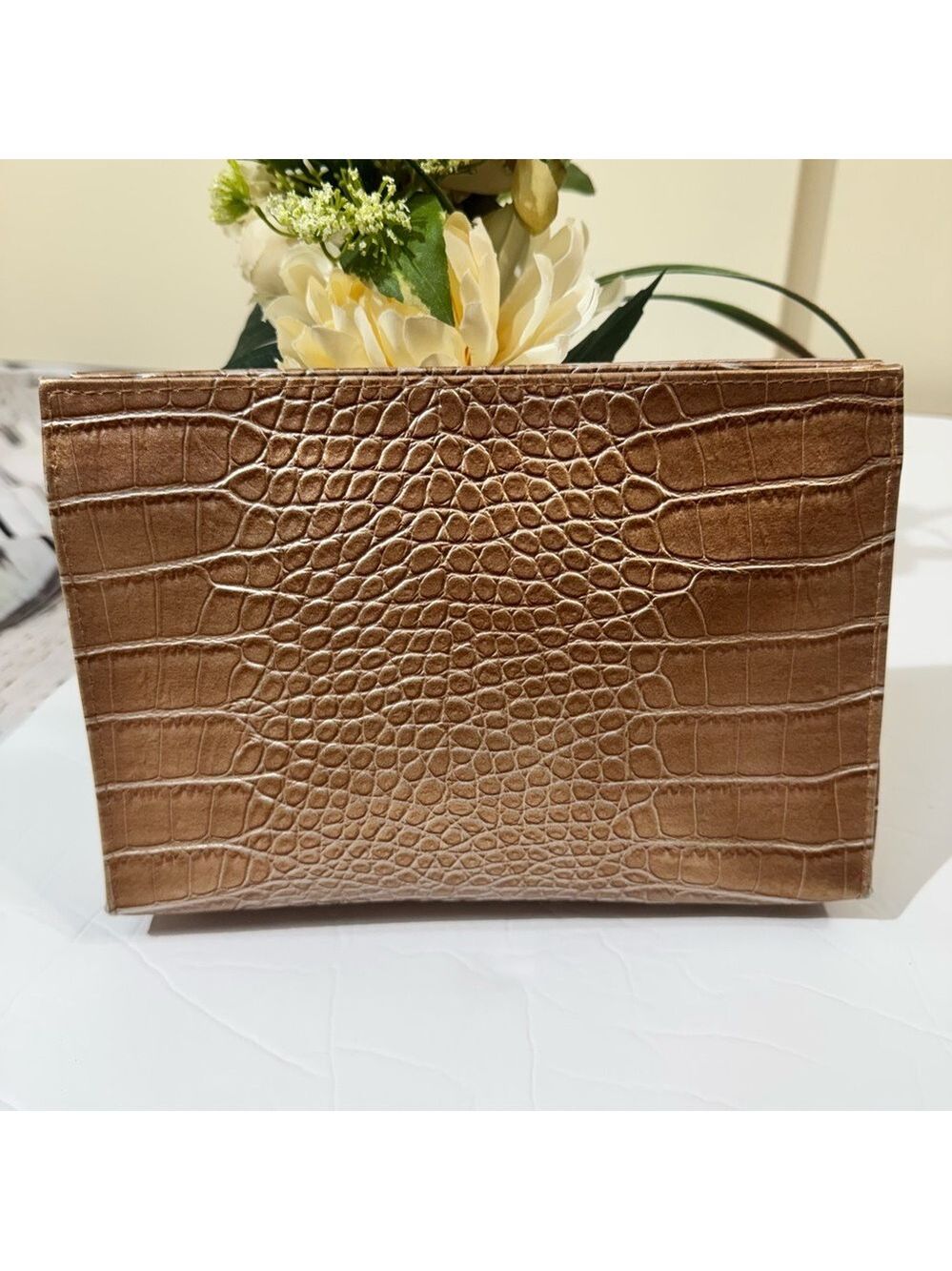 Crocodile Embossed Bronze Makeup/Toiletries Bag - Picture 1 of 5